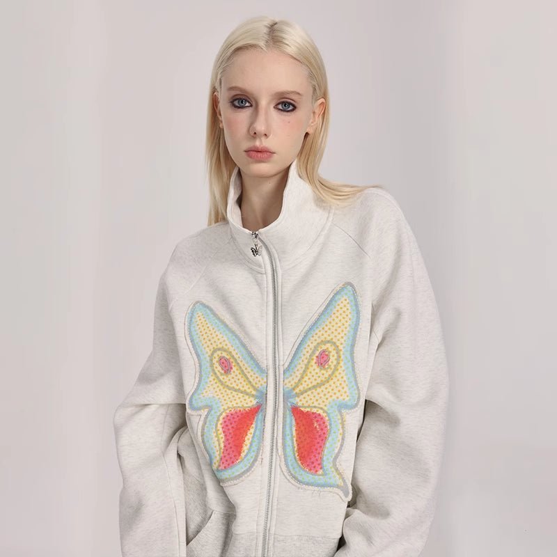 Butterfly Applique Turtleneck Zip - Up Cardigan - COPPING THREADS - ARTMONSTER
