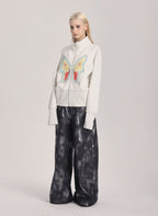 Butterfly Applique Turtleneck Zip - Up Cardigan - COPPING THREADS - ARTMONSTER