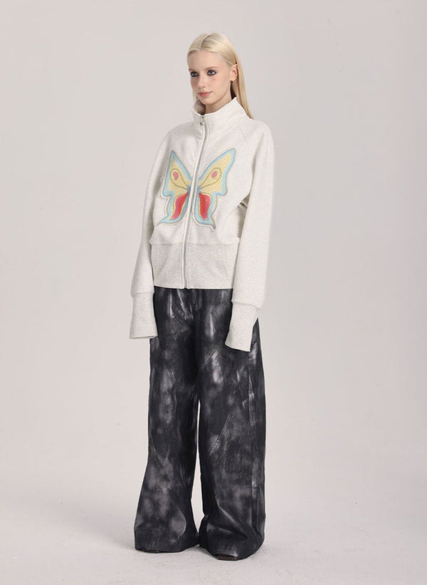 Butterfly Applique Turtleneck Zip - Up Cardigan - COPPING THREADS - ARTMONSTER