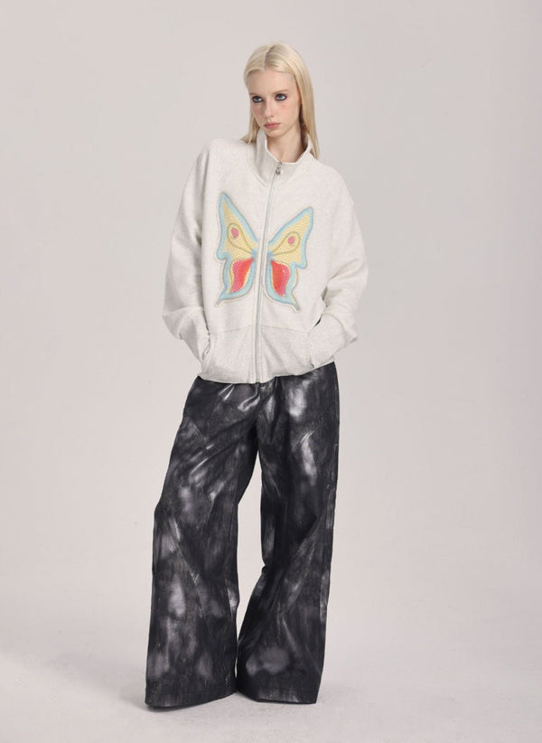 Butterfly Applique Turtleneck Zip - Up Cardigan - COPPING THREADS - ARTMONSTER