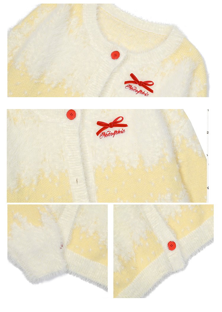 Butterfly Bow Ombre Stripe Fuzzy Knit Cardigan - COPPING THREADS - CHICISLAND