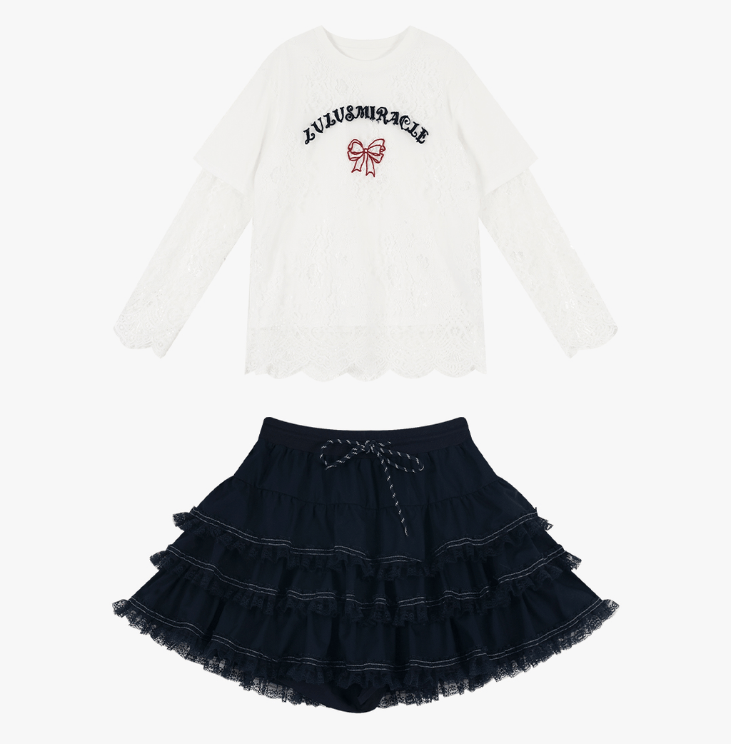 Butterfly Effect Lace Layered T-Shirt & Ruffle Skirt Set - COPPING THREADS - LulusMiracle