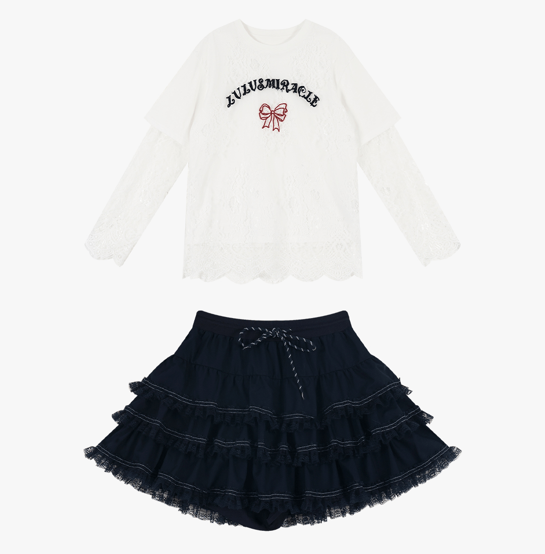 Butterfly Effect Lace Layered T-Shirt & Ruffle Skirt Set - COPPING THREADS - LulusMiracle