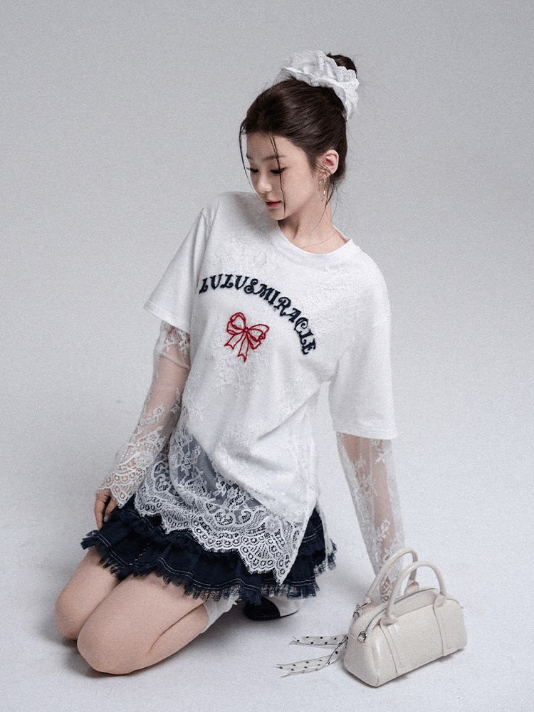 Butterfly Effect Lace Layered T-Shirt & Ruffle Skirt Set - COPPING THREADS - LulusMiracle