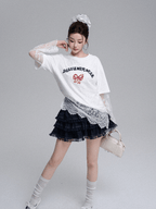 Butterfly Effect Lace Layered T-Shirt & Ruffle Skirt Set - COPPING THREADS - LulusMiracle