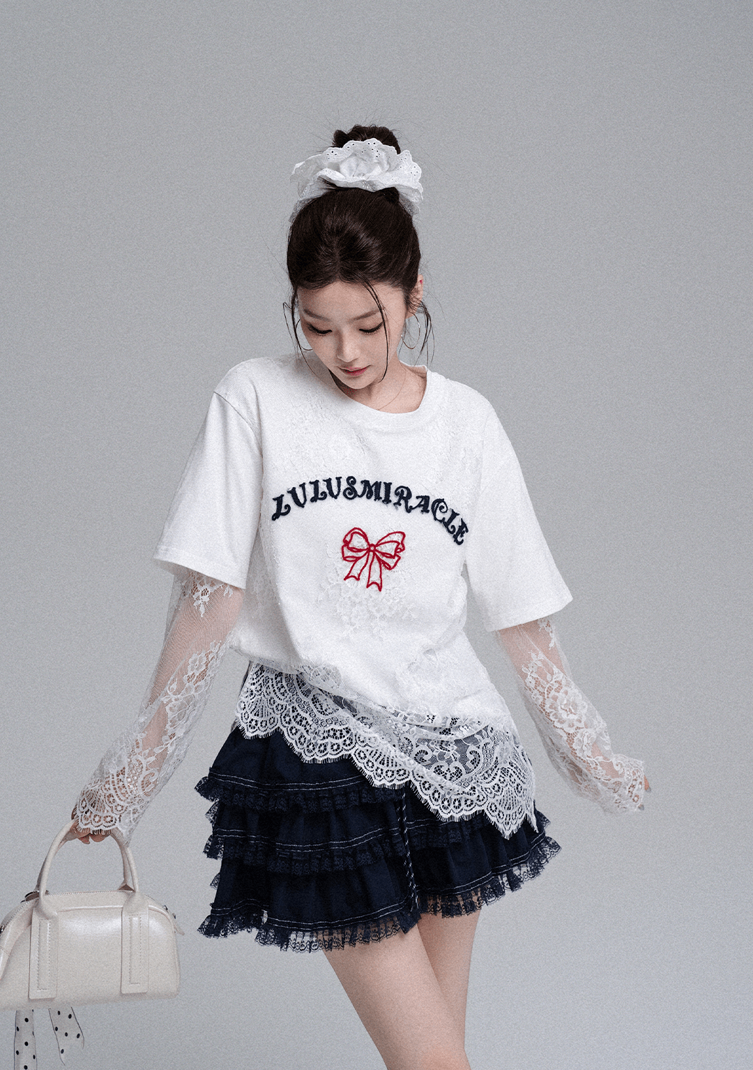 Butterfly Effect Lace Layered T-Shirt & Ruffle Skirt Set - COPPING THREADS - LulusMiracle 메인 이미지