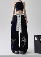 Butterfly Embroidered Lace - Trim Wide Leg Pants - COPPING THREADS - CT Select