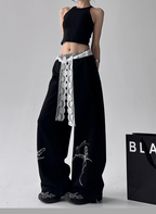 Butterfly Embroidered Lace - Trim Wide Leg Pants - COPPING THREADS - CT Select
