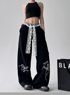 Butterfly Embroidered Lace - Trim Wide Leg Pants - COPPING THREADS - CT Select
