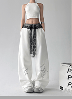 Butterfly Embroidered Lace - Trim Wide Leg Pants - COPPING THREADS - CT Select