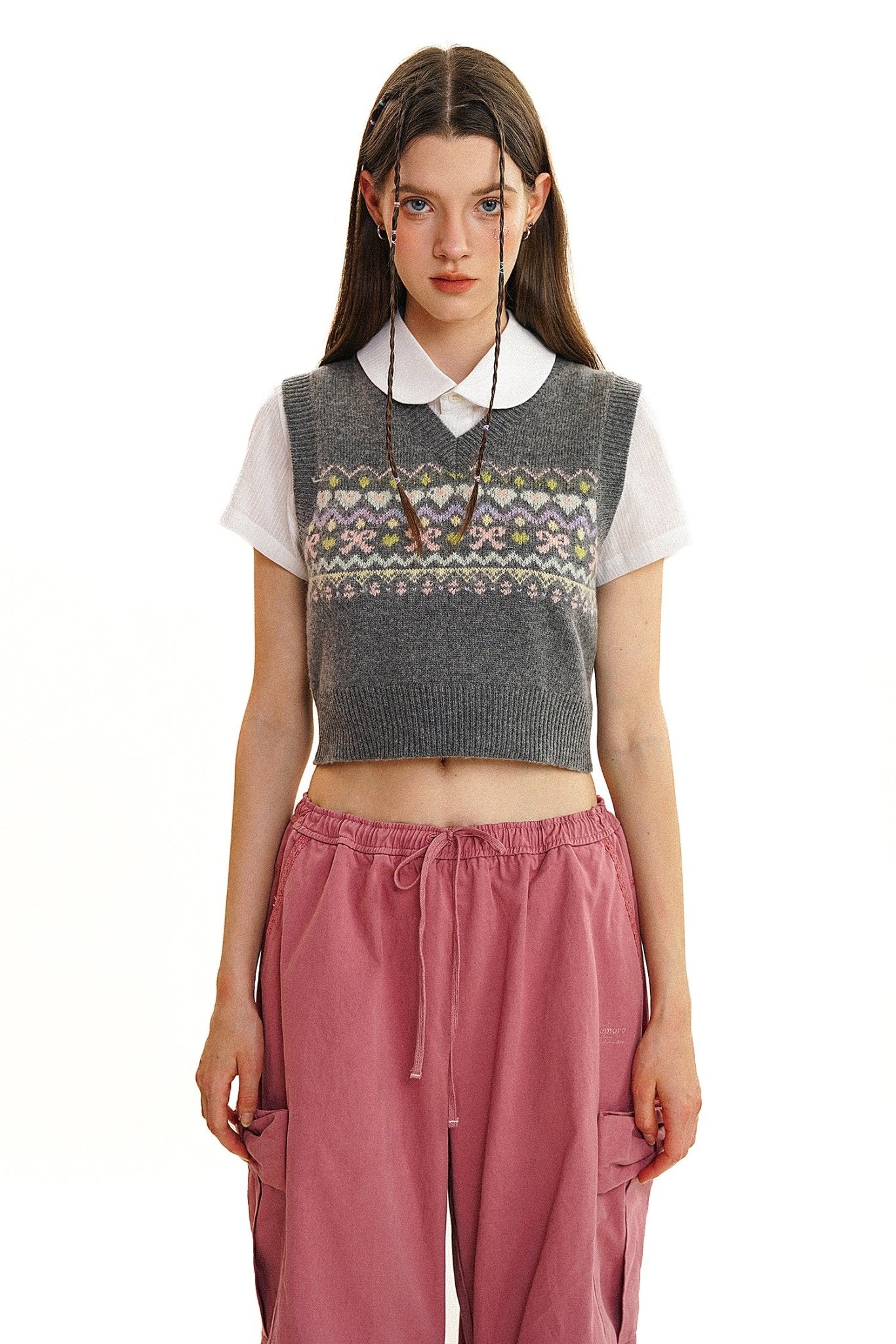 Butterfly Pattern V-Neck Knit Vest Secondary image