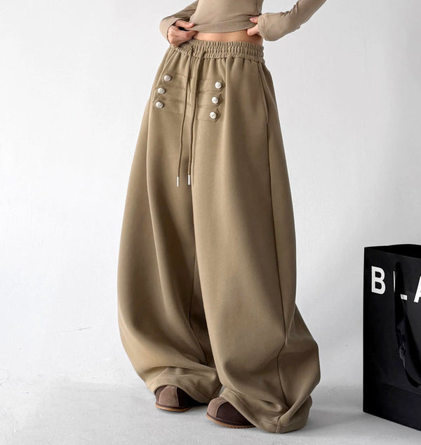 Button-Front Wide-Leg Sweatpants - COPPING THREADS - CT ORIGINALS