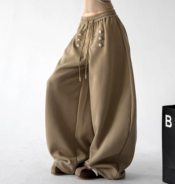 Button-Front Wide-Leg Sweatpants - COPPING THREADS - CT ORIGINALS