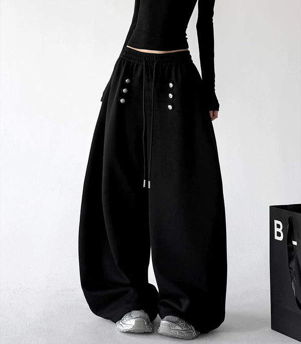 Button-Front Wide-Leg Sweatpants - COPPING THREADS - CT ORIGINALS
