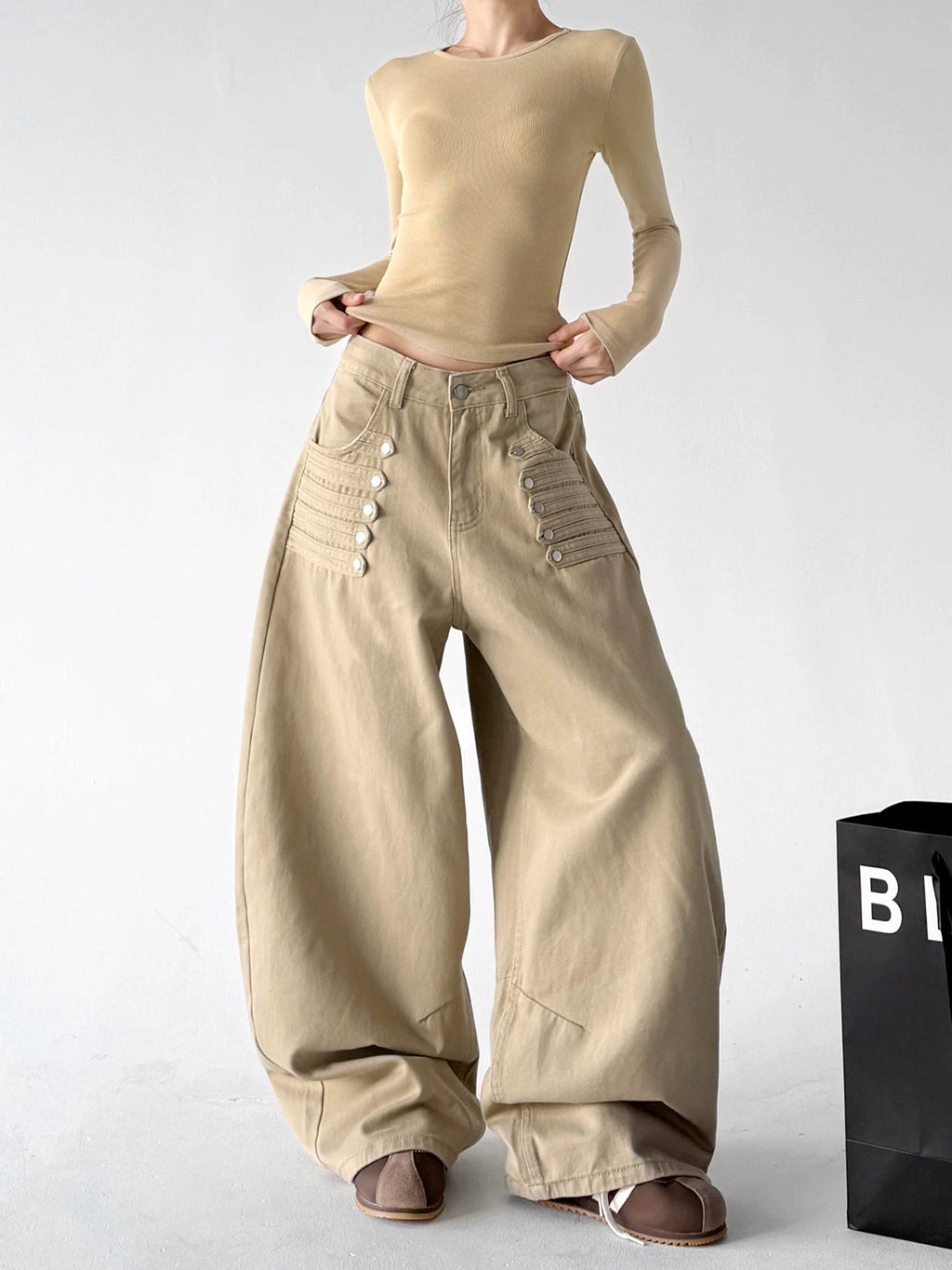 Button-Trim Pocket Wide-Leg Pants - COPPING THREADS - CT ORIGINALS