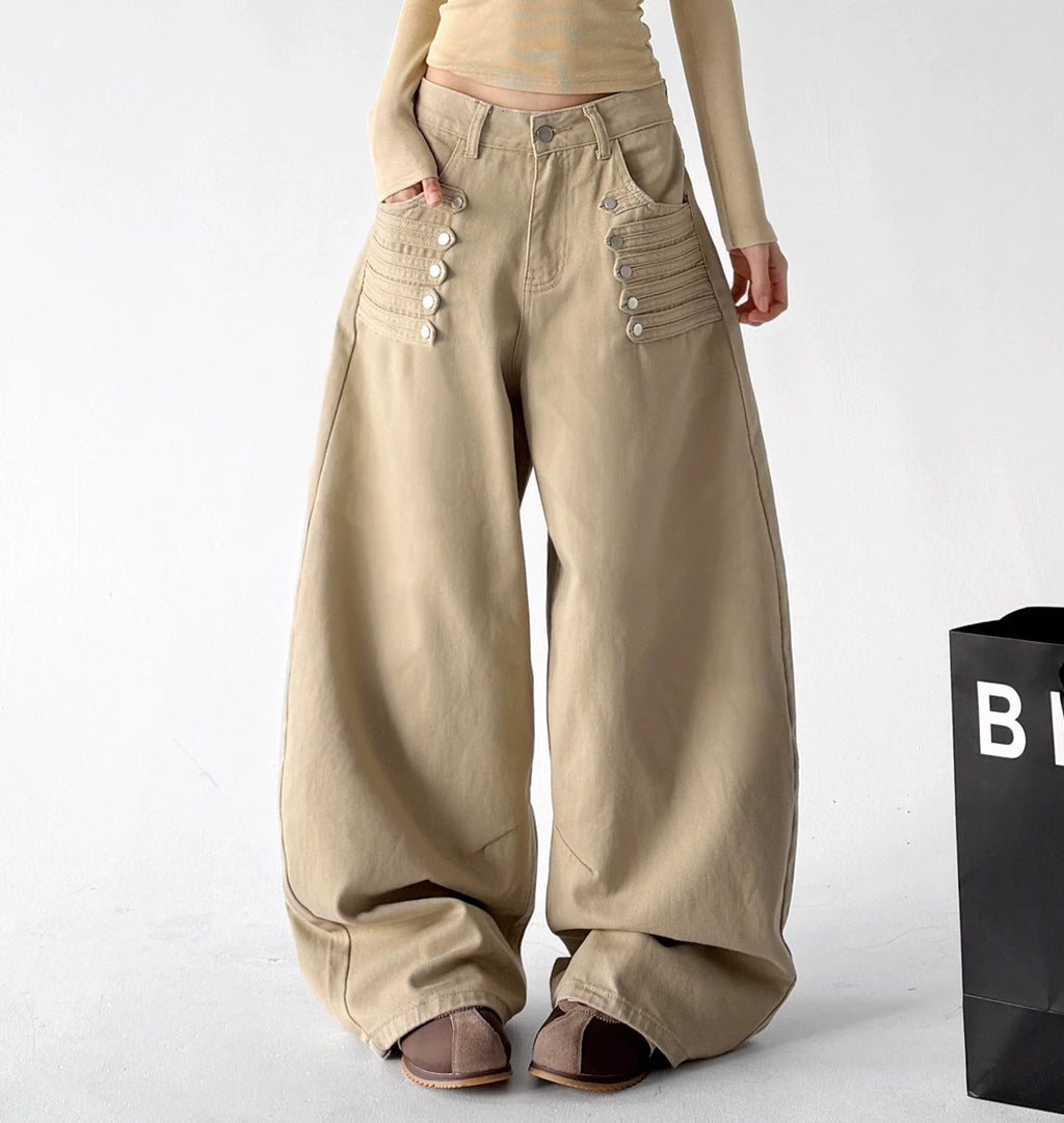 Button-Trim Pocket Wide-Leg Pants - COPPING THREADS - CT ORIGINALS