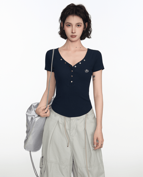 Button V - Neck Fitted Tee - COPPING THREADS - CT Select
