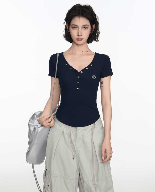 Button V - Neck Fitted Tee - COPPING THREADS - CT Select Hover Image