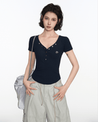 Button V - Neck Fitted Tee - COPPING THREADS - CT Select