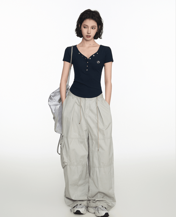 Button V - Neck Fitted Tee - COPPING THREADS - CT Select