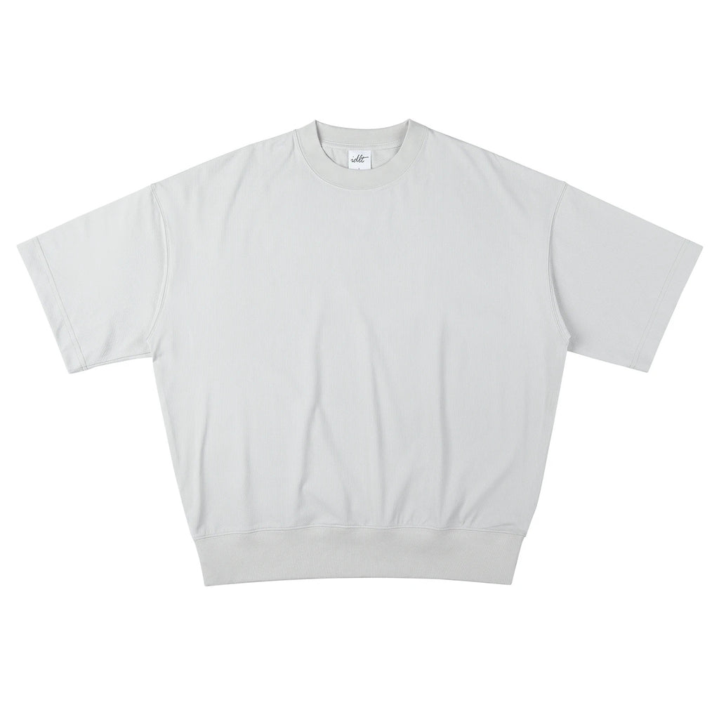 IDLT short sleeve sweatshirt, light gray front.