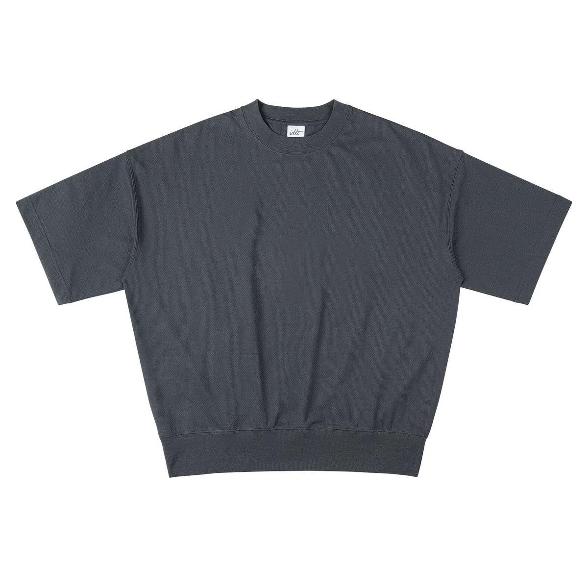 IDLT short sleeve sweatshirt, dark gray front.