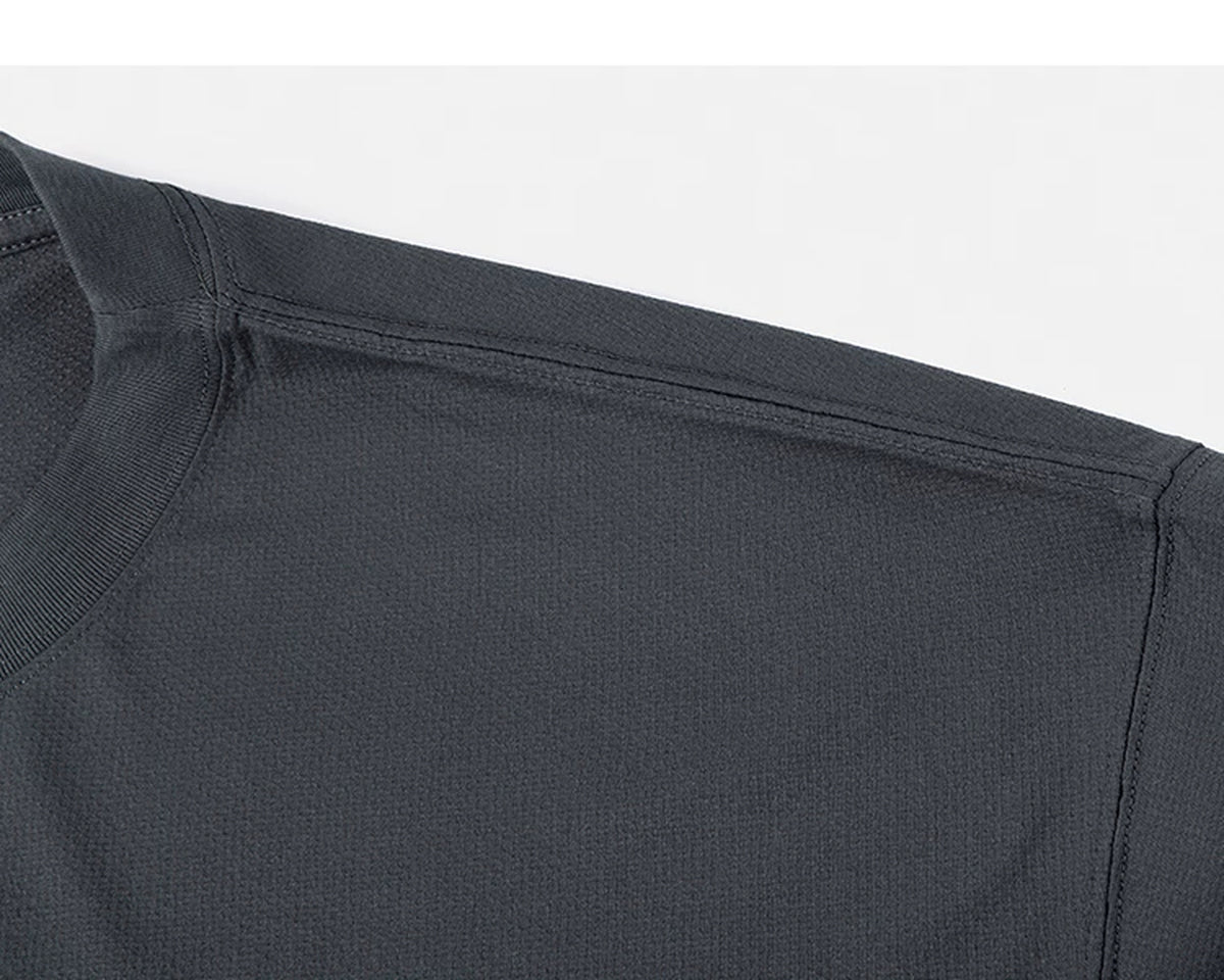 IDLT short sleeve sweatshirt, dark gray shoulder seam.