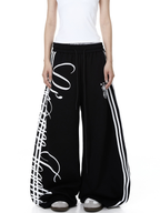 Vintage Letter Print Wide-Leg Sweatpants