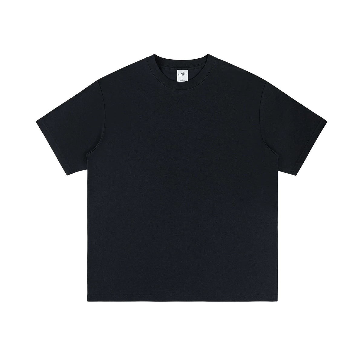 IDLT T-shirt, black front.