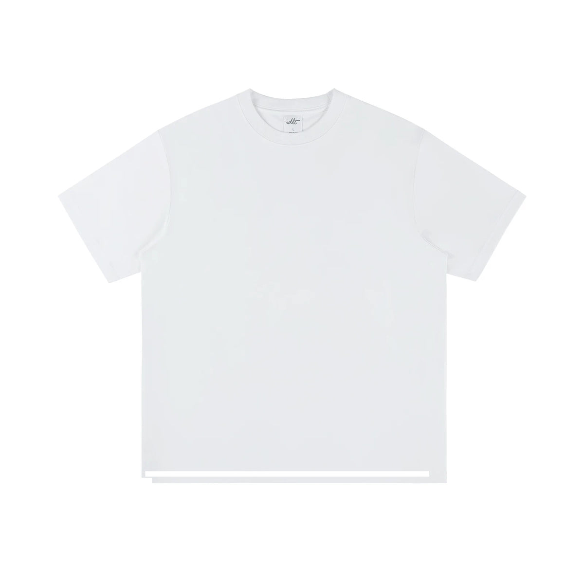 IDLT T-shirt, white front.