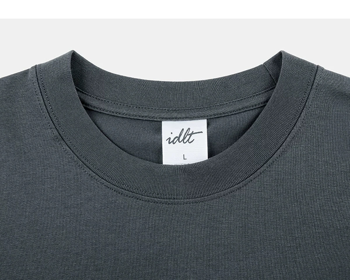 IDLT T-shirt, dark gray crewneck.