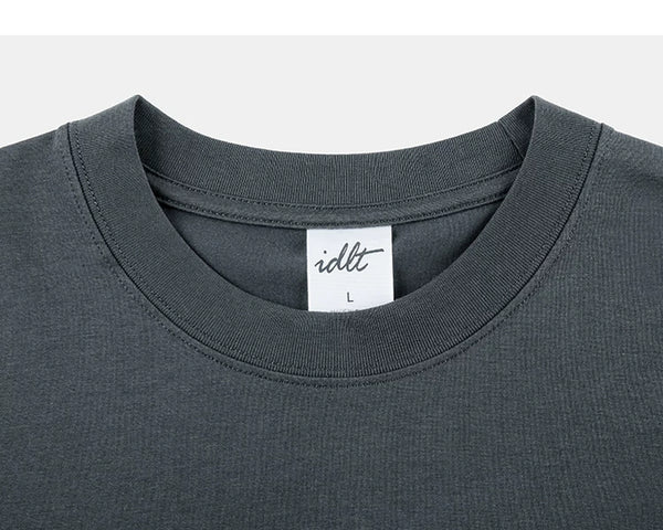 IDLT T-shirt, dark gray crewneck.
