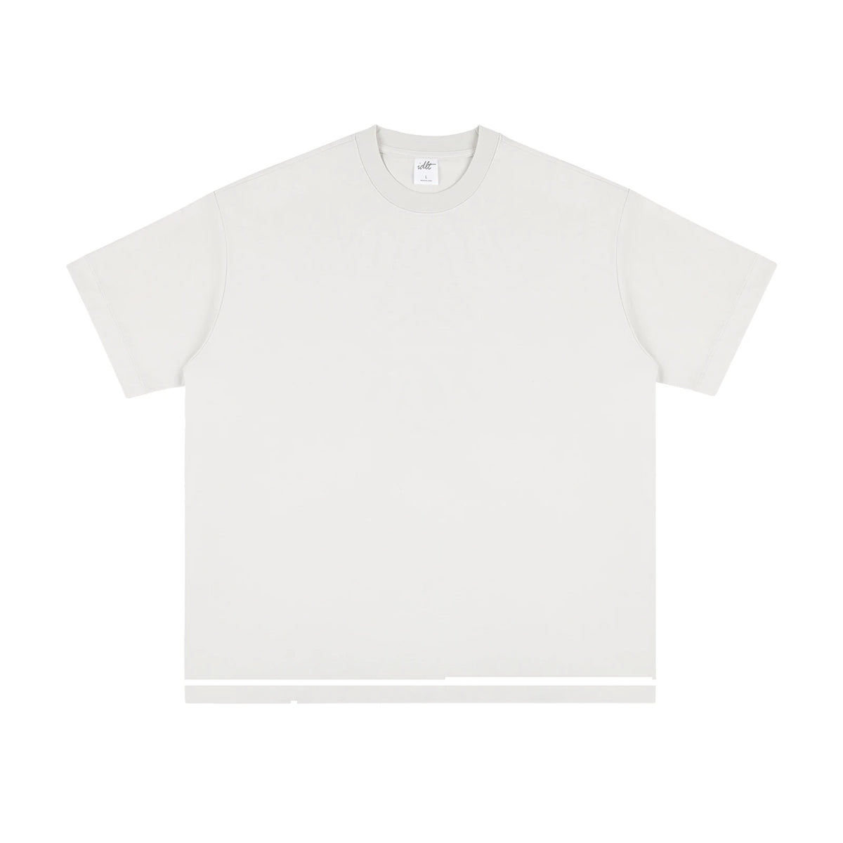 IDLT T-shirt, cream front.