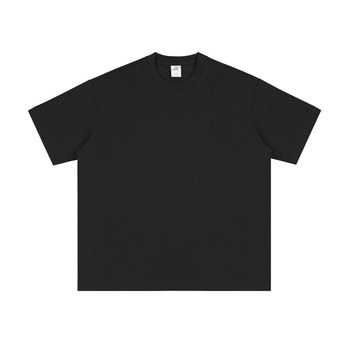 IDLT T-shirt, black front.