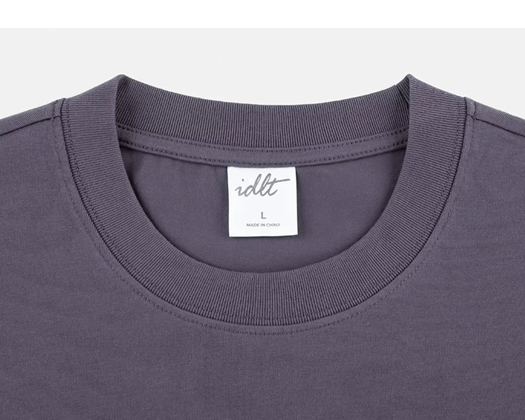IDLT T-shirt, gray purple crewneck.