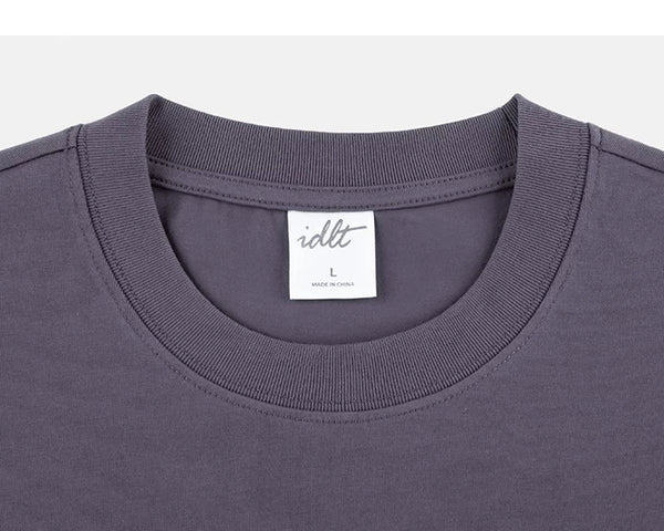 IDLT T-shirt, gray purple crewneck.