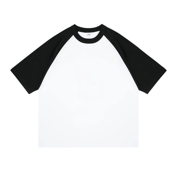 IDLT raglan T-shirt, black and white front.