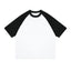 IDLT raglan T-shirt, black and white front.