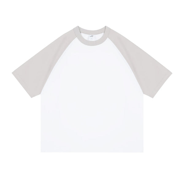 IDLT raglan T-shirt, gray and white front.