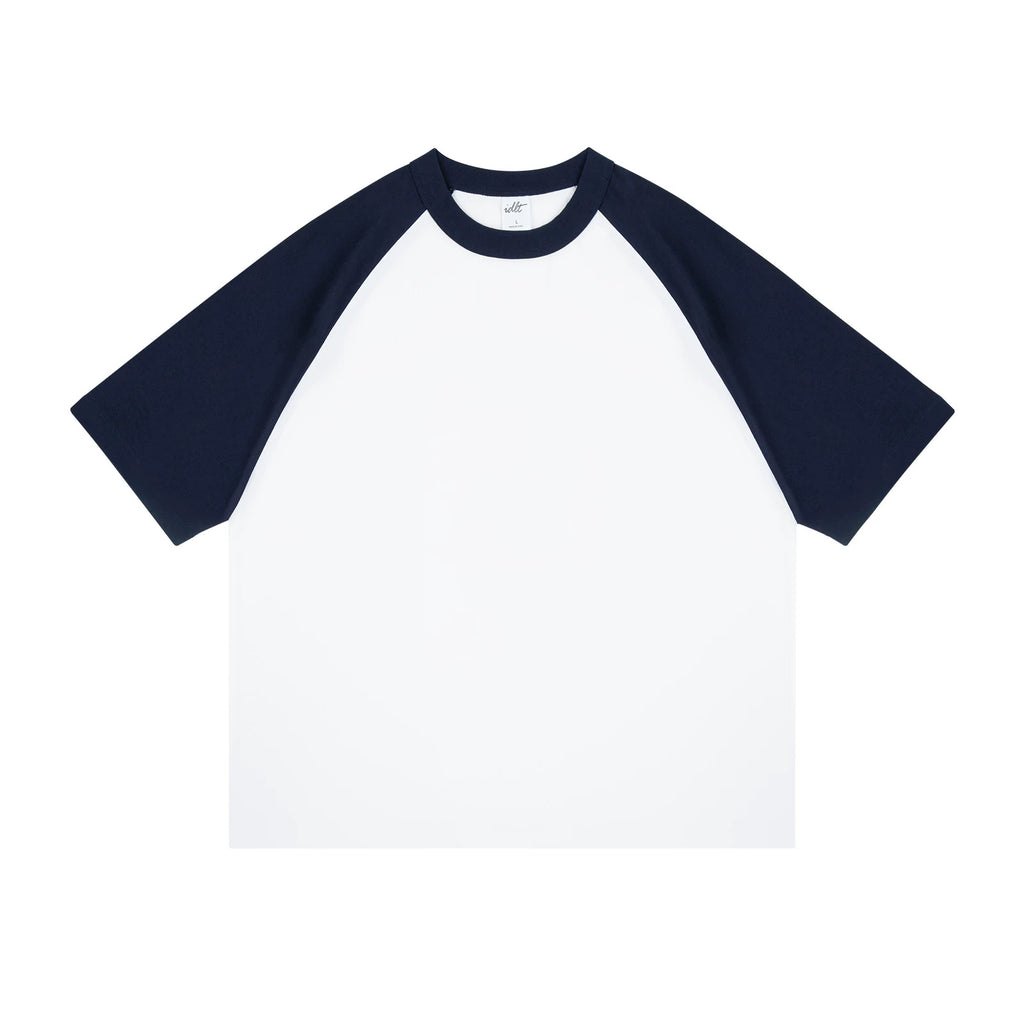 IDLT raglan T-shirt, navy and white front.