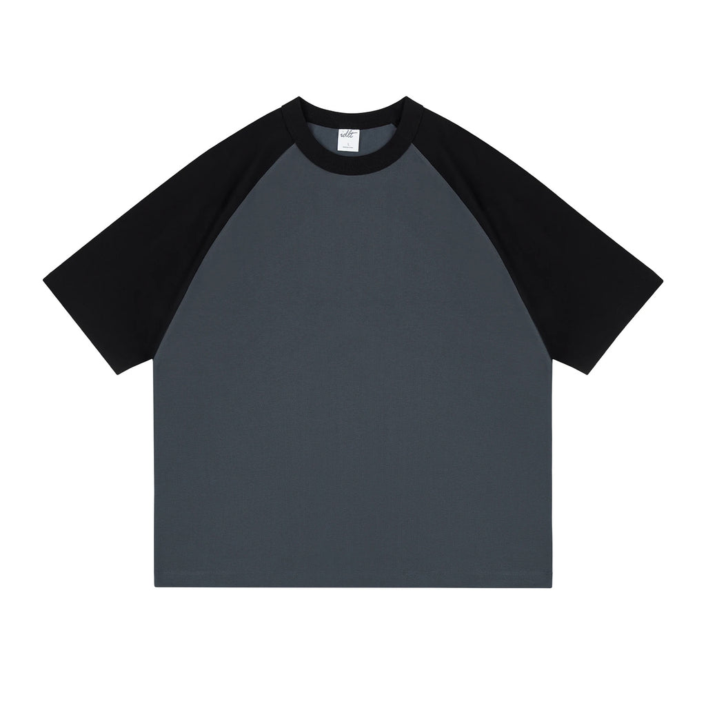 IDLT raglan T-shirt, black and dark gray front.