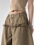 Washed Ruffle High-Waist Wide-Leg Pants – CT2005