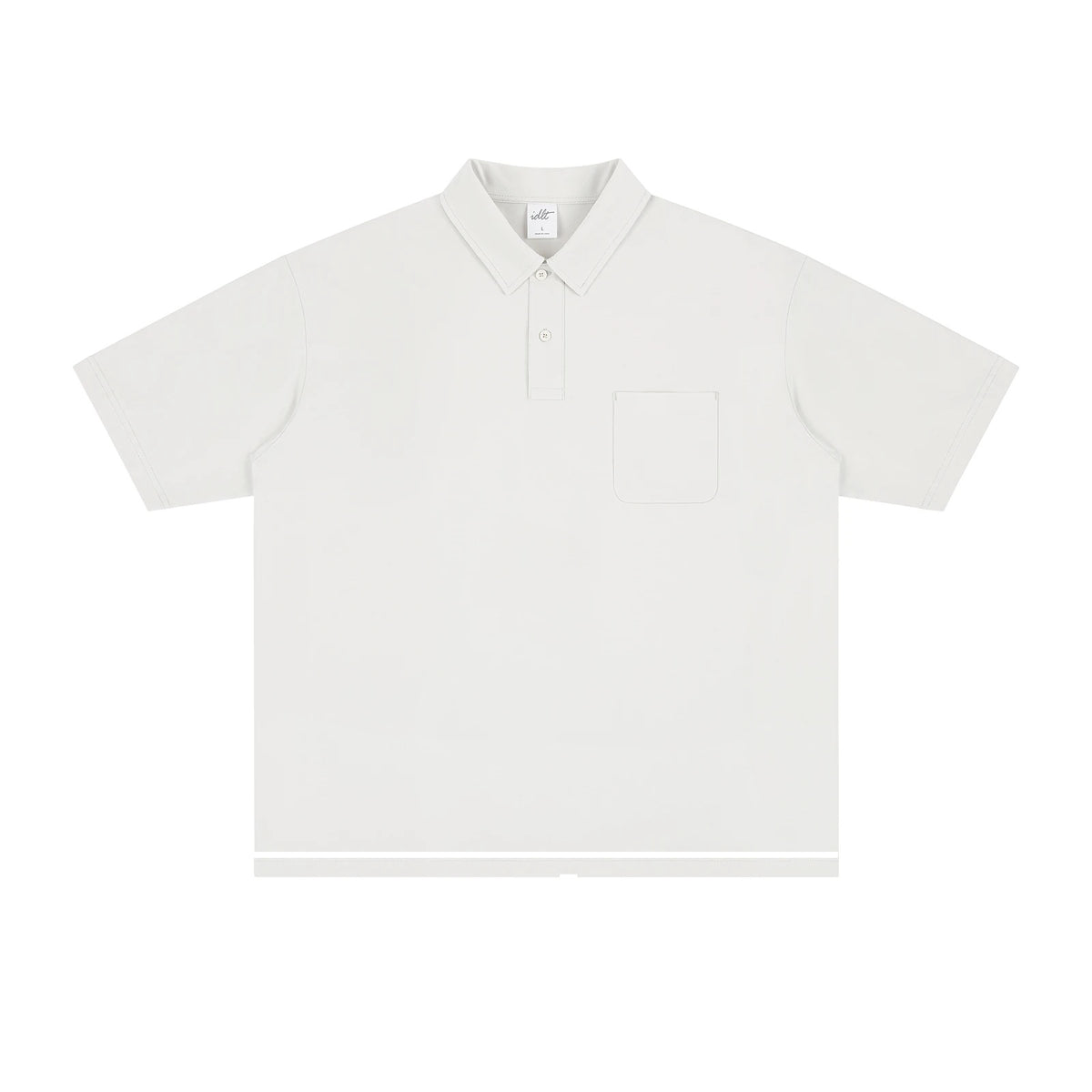 IDLT polo shirt, cream front.