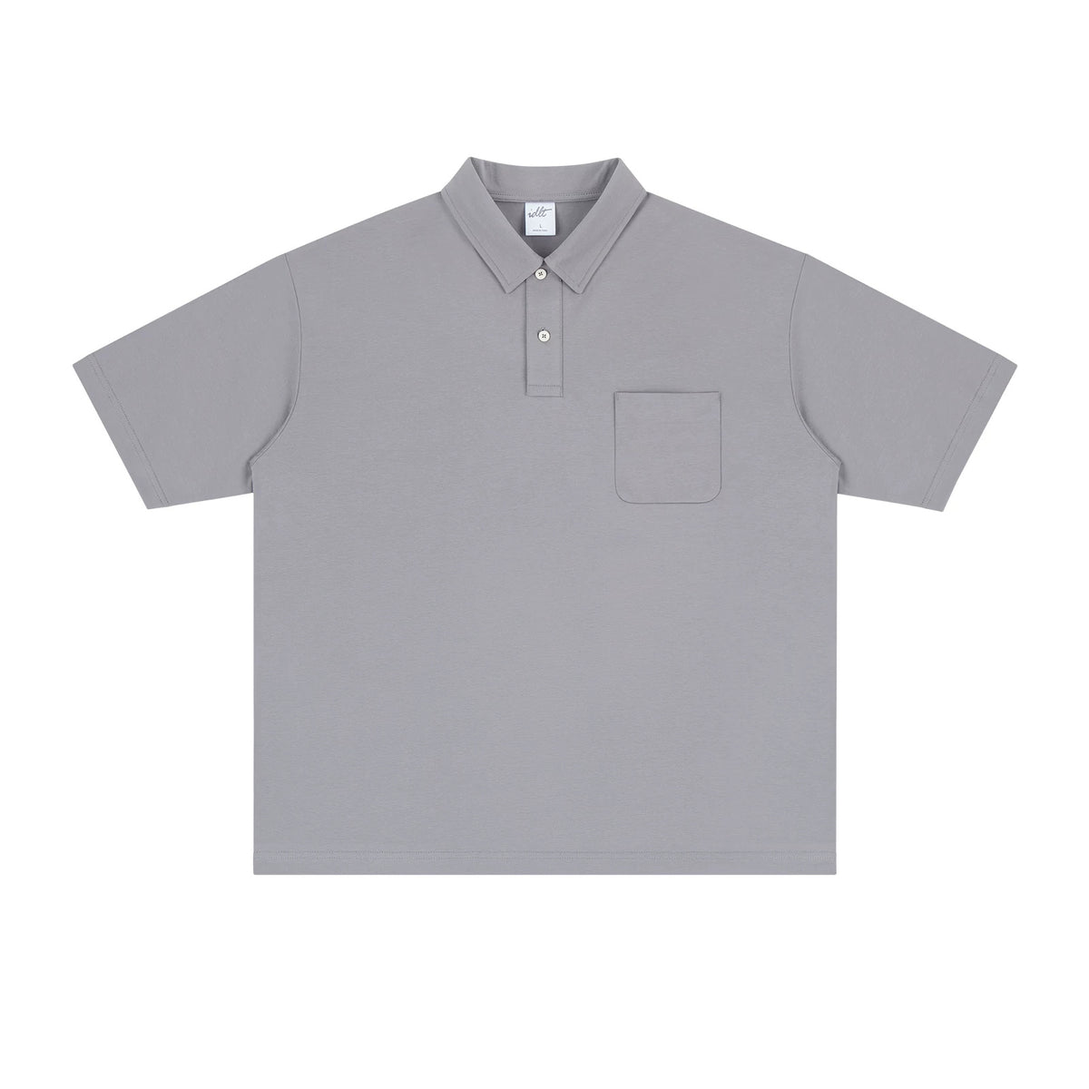 IDLT polo shirt, gray front.