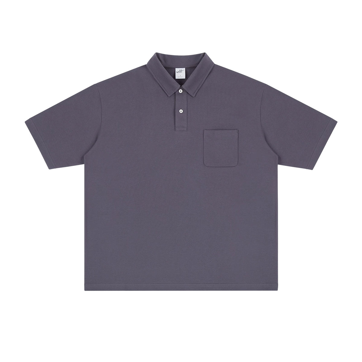 IDLT polo shirt, gray purple front.