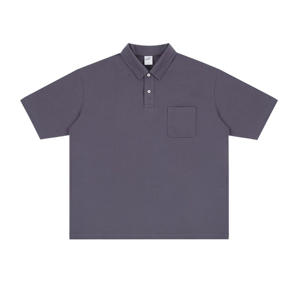 IDLT polo shirt, gray purple front.