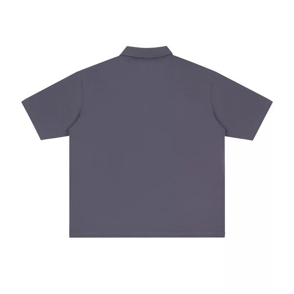 IDLT polo shirt, gray purple back.