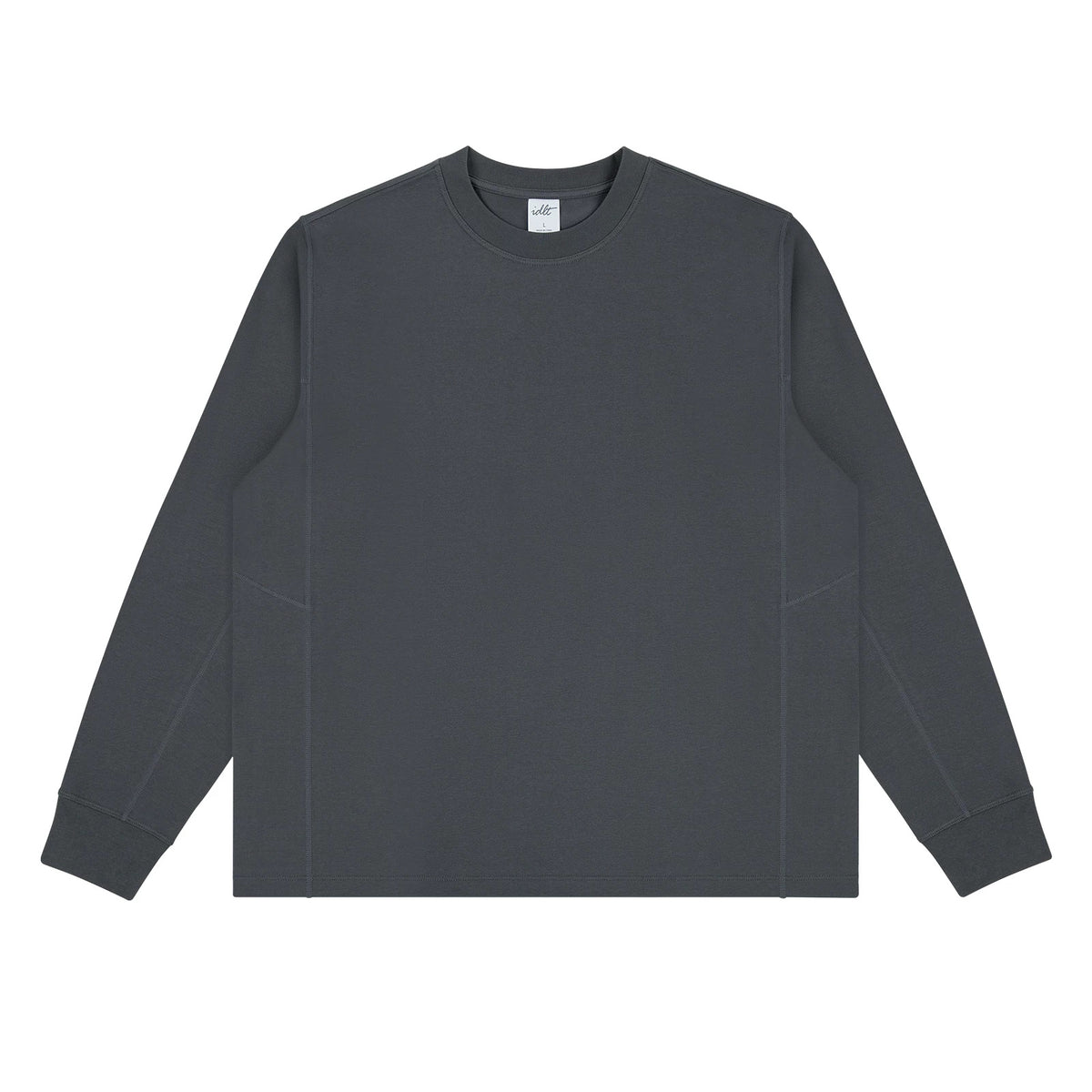 IDLT long sleeve T-shirt, dark gray front.
