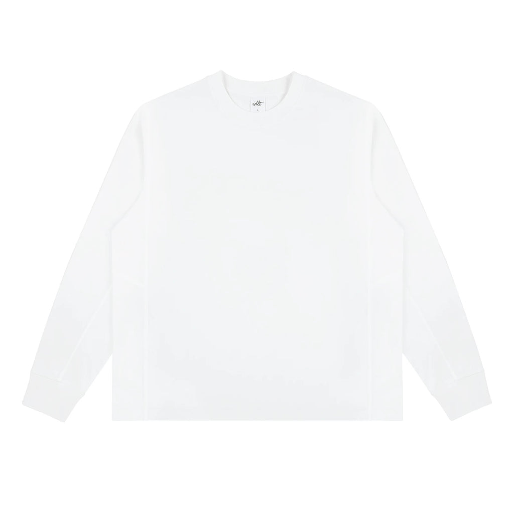 IDLT long sleeve T-shirt, white front.