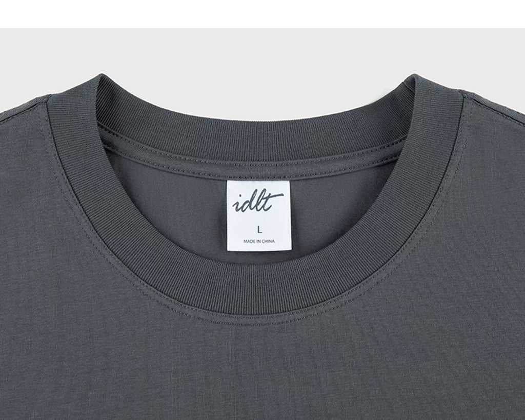 IDLT long sleeve T-shirt, dark gray crewneck.
